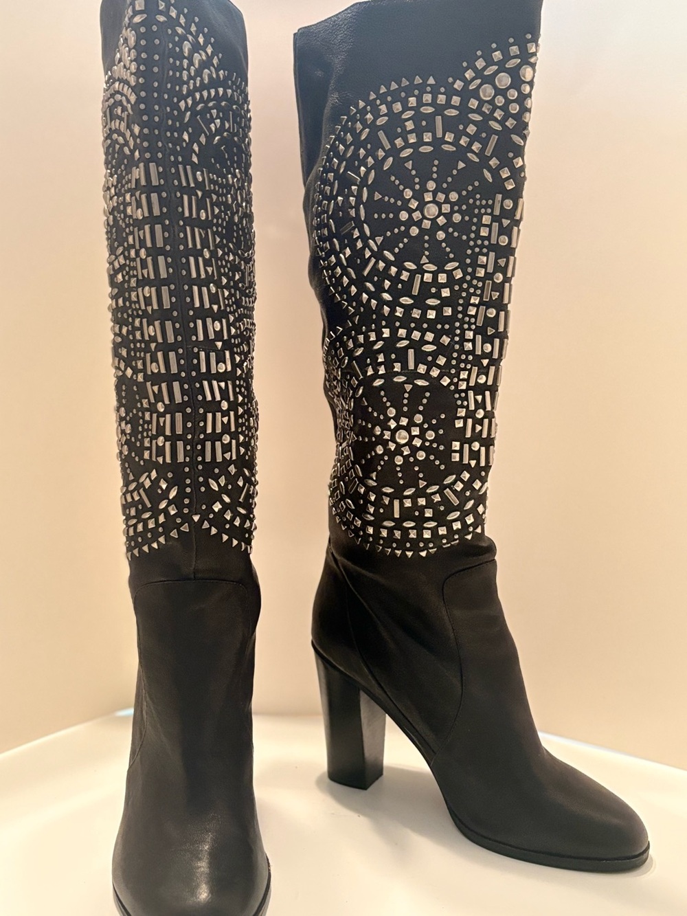 Aldo Black Over-the-Knee Boots with Silver Stud Embellishment